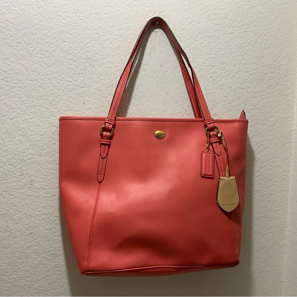 Coach Peyton Leather Zip Top Tote Handbag Purse F27349 Salmon pink EUC